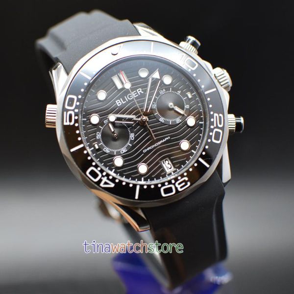 wristwatches 41mm black dial sapphire glass ceramic bezel chronograph rubber strap quartz men's watch, Slivery;brown
wristwatches 41mm black dial sapphire glass ceramic bezel chronograph rubber strap quartz men's watch, Slivery;brown