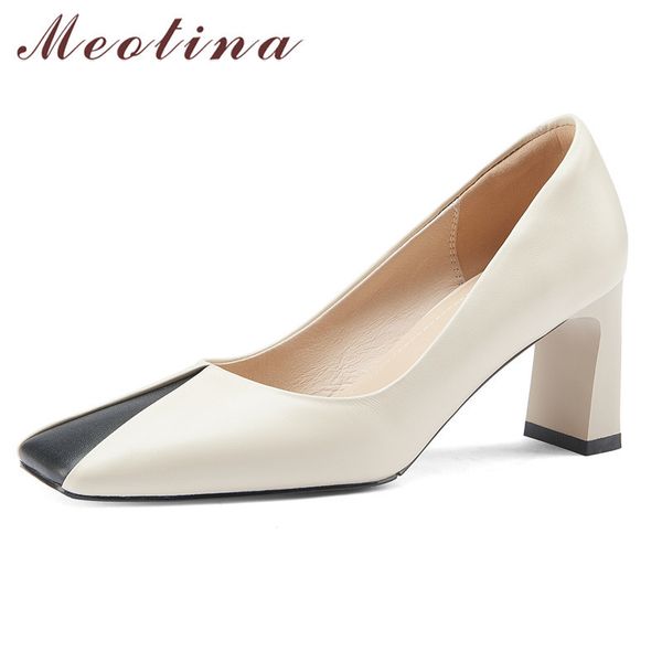 meotina shoes women genuine leather chunky heels pumps fashion square toe high heel shoes shallow slip on lady footwear 33-40 210520, Black
meotina shoes women genuine leather chunky heels pumps fashion square toe high heel shoes shallow slip on lady footwear 33-40 210520, Black
