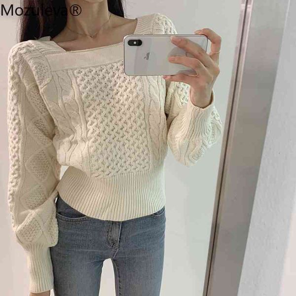 women fashion knitted pullovers autumn winter sweater long sleeve jumpers square neck female knit 210427, White;black
women fashion knitted pullovers autumn winter sweater long sleeve jumpers square neck female knit 210427, White;black