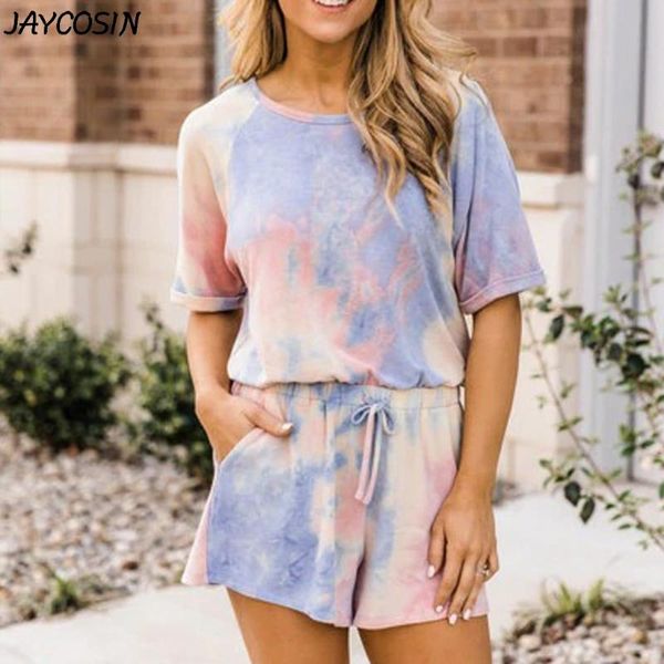 women tie-dye o-neck short sleeve sleepwear jumpsuit drawstring shorts casual loose mini elastic waist rompers playsuit women's jumpsui, Black;white
women tie-dye o-neck short sleeve sleepwear jumpsuit drawstring shorts casual loose mini elastic waist rompers playsuit women's jumpsui, Black;white