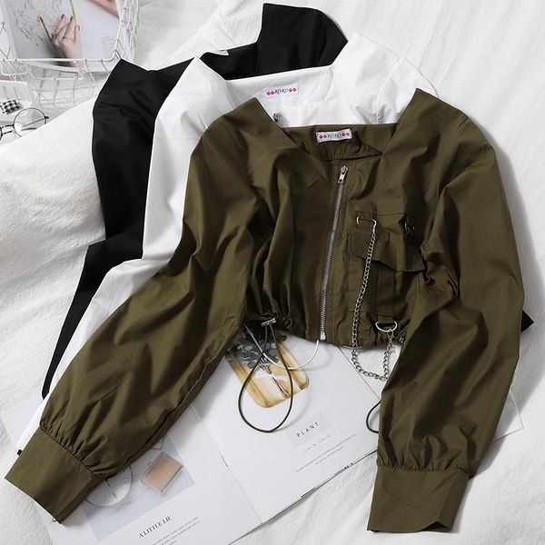 green/black/white short shirts casual square collar long sleeve blouse streetwear chain pockets slim cargo fashion 2021 women's blouse
green/black/white short shirts casual square collar long sleeve blouse streetwear chain pockets slim cargo fashion 2021 women's blouse