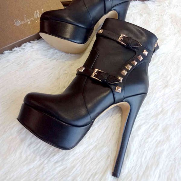 boots women's ankle shoes 16cm high thin heel 4cm platform fashion heels metal plates buckle boots size us5~us15, Black
boots women's ankle shoes 16cm high thin heel 4cm platform fashion heels metal plates buckle boots size us5~us15, Black