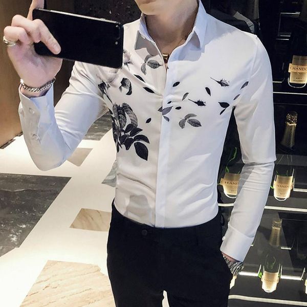 men's casual shirts 2021 floral men long sleeve dress shirt male business streetwear social party clothing camisas para hombre, White;black
men's casual shirts 2021 floral men long sleeve dress shirt male business streetwear social party clothing camisas para hombre, White;black