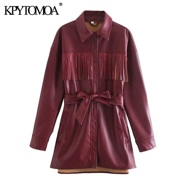 women fashion with belt tassel faux leather loose jacket coat vintage long sleeve pocket female outerwear chic 210416, Black;brown
women fashion with belt tassel faux leather loose jacket coat vintage long sleeve pocket female outerwear chic 210416, Black;brown