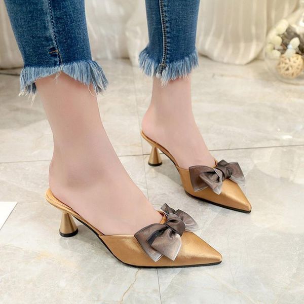 slippers bowknot pointed toe thin high heels summer women shoes shallow mules slides silk femme trendy flip flops zapatos mujer, Black
slippers bowknot pointed toe thin high heels summer women shoes shallow mules slides silk femme trendy flip flops zapatos mujer, Black