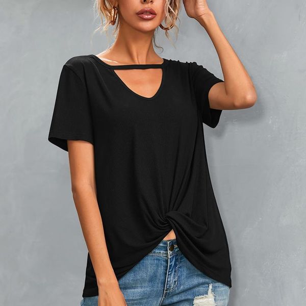 women's t-shirt #s0 casual tshirt knotted hollow v-neck solid color short-sleeved t-shirts for women clothing streetwear t shirts, White
women's t-shirt #s0 casual tshirt knotted hollow v-neck solid color short-sleeved t-shirts for women clothing streetwear t shirts, White