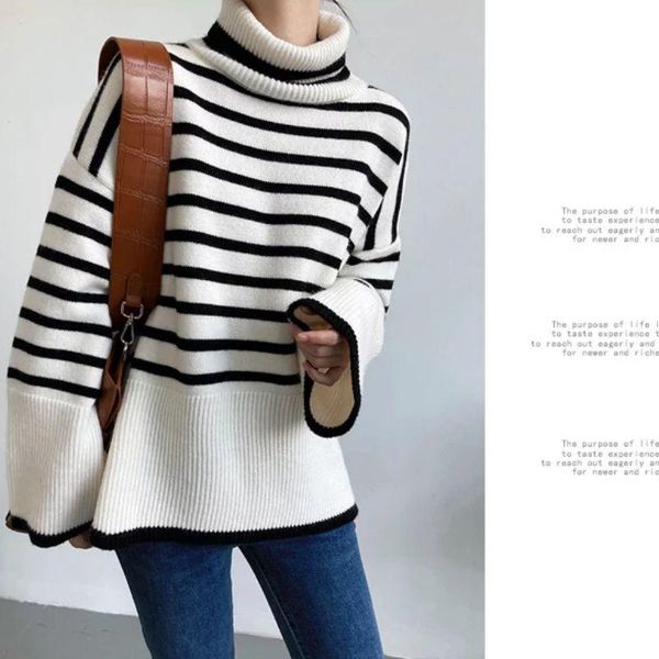 women's sweaters beehouse turtleneck black and white striped sweater women loose lazy autumn winter korean style outer knit top, White;black
women's sweaters beehouse turtleneck black and white striped sweater women loose lazy autumn winter korean style outer knit top, White;black