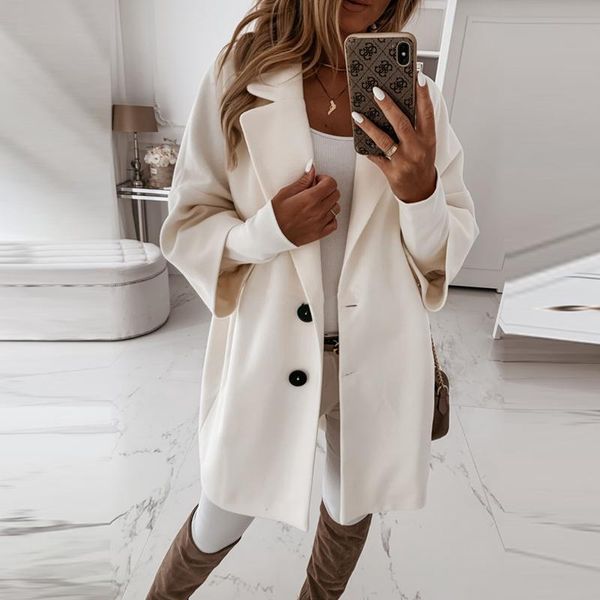 women's wool & blends autumn and winter button coat fashion lapel long sleeve pocket jacket elegant office ladies loose top, Black
women's wool & blends autumn and winter button coat fashion lapel long sleeve pocket jacket elegant office ladies loose top, Black