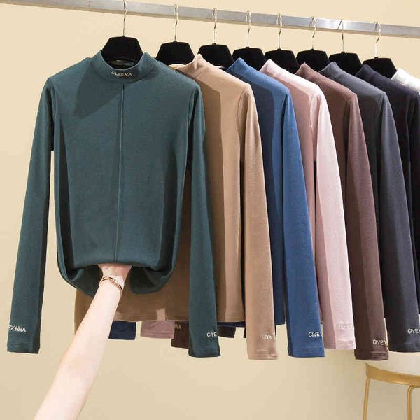 new spring t shirt women elasticity t-shirt korean fall tee woman clothes slim tshirt female skinny long sleeve 210420, White
