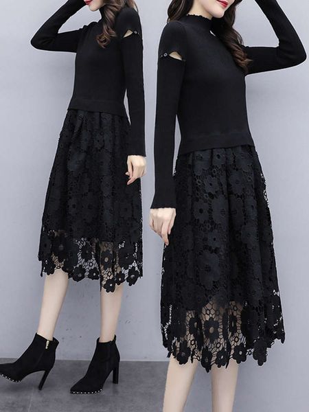 casual dresses dress wear western style black long sleeve knitted lace fake two pieces medium length bottomed women's spring and o3rc, Black;gray
casual dresses dress wear western style black long sleeve knitted lace fake two pieces medium length bottomed women's spring and o3rc, Black;gray