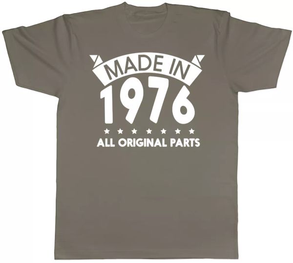 made in 1976 all original parts birthday mens short sleeve t-shirt, White;black
made in 1976 all original parts birthday mens short sleeve t-shirt, White;black