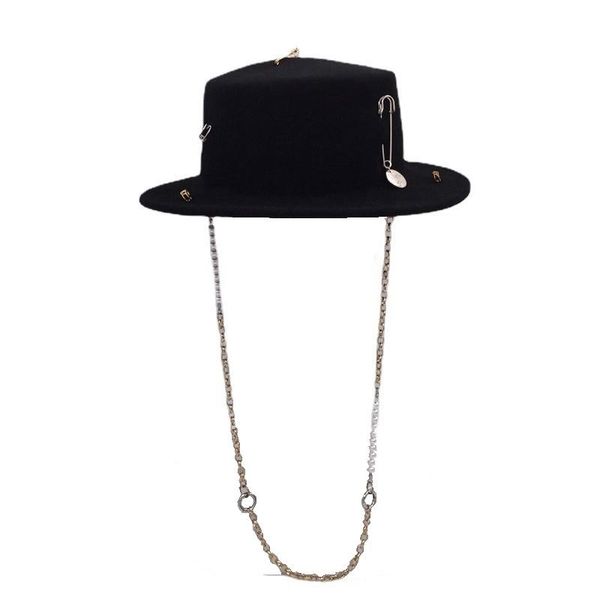 stingy brim hats winter arrival black wool hat for women with chain ,peal ,pins women's fedoras hukaili, Blue;gray
stingy brim hats winter arrival black wool hat for women with chain ,peal ,pins women's fedoras hukaili, Blue;gray
