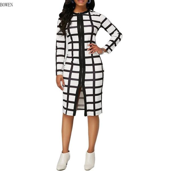 casual dresses split black white plaid zipper pencil dress women 2021 autumn long sleeve elegant slim office party plus size, Black;gray
casual dresses split black white plaid zipper pencil dress women 2021 autumn long sleeve elegant slim office party plus size, Black;gray