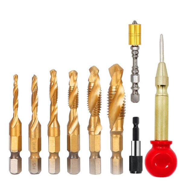 hand tools 9pcs titanium coated hss spiral flute metric taps set tap bits 1/4inch hex shank screw tool set(m3 m4 m5 m6 m8 m10)
hand tools 9pcs titanium coated hss spiral flute metric taps set tap bits 1/4inch hex shank screw tool set(m3 m4 m5 m6 m8 m10)
