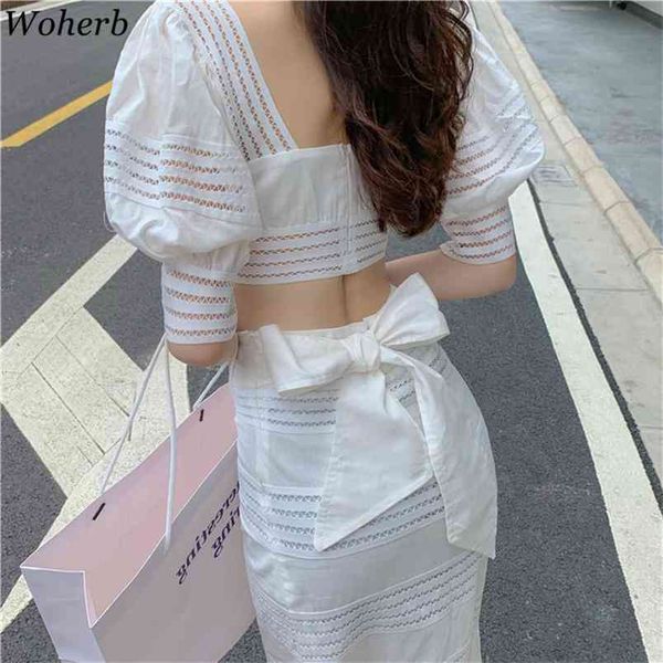 fashion suit style puff sleeve hollow out shirt + high waist bandage bow pencil midi skirts korean chic 210519, White
fashion suit style puff sleeve hollow out shirt + high waist bandage bow pencil midi skirts korean chic 210519, White