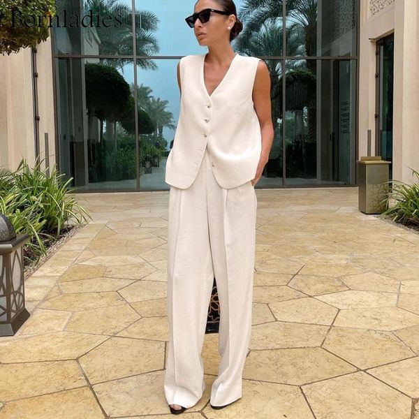 women's two piece pants bornladies casual vest and trouser suits for women wide leg office ladies pieces sleeveless tank %100 cotton se, White
women's two piece pants bornladies casual vest and trouser suits for women wide leg office ladies pieces sleeveless tank %100 cotton se, White