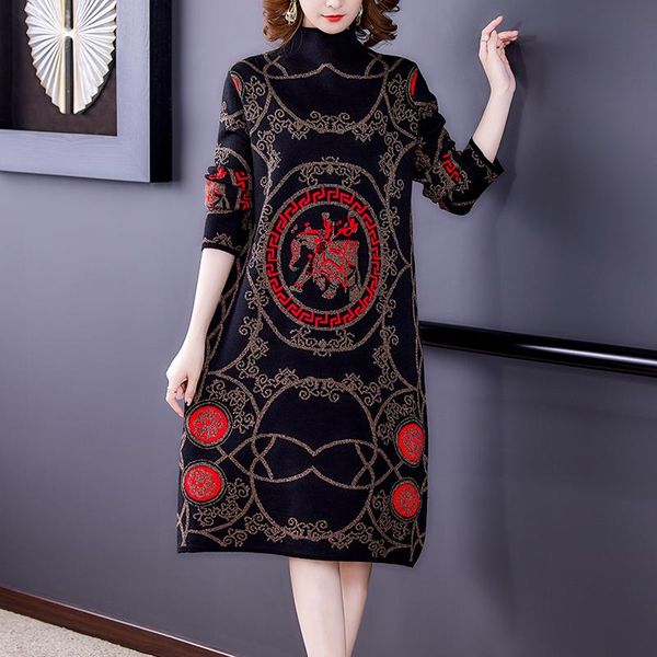 casual dresses autumn winter black print wool sweater midi dress 2021 vintage knitted tultleneck pullover women elegant bodycon sweater&jump, Black;gray
casual dresses autumn winter black print wool sweater midi dress 2021 vintage knitted tultleneck pullover women elegant bodycon sweater&jump, Black;gray