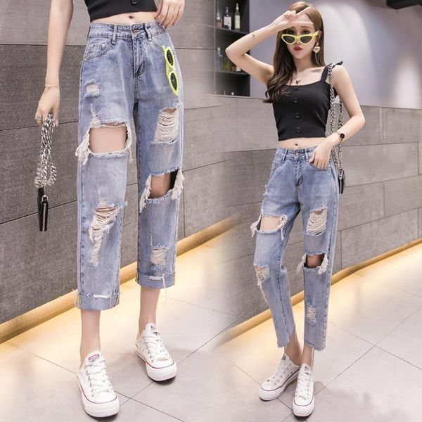 women's jeans woman pants ripped brushed denim ankle-length summer loose straight pantalones vaqueros mujer, Blue
women's jeans woman pants ripped brushed denim ankle-length summer loose straight pantalones vaqueros mujer, Blue