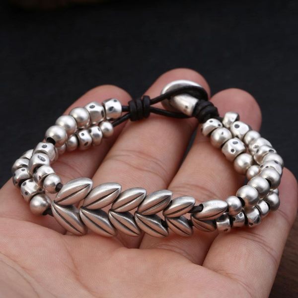link, chain 100% 3d s999 sterling silver retro thai hand-made wheat ears pattern creative leather rope men and women bracelet homme, Black
link, chain 100% 3d s999 sterling silver retro thai hand-made wheat ears pattern creative leather rope men and women bracelet homme, Black