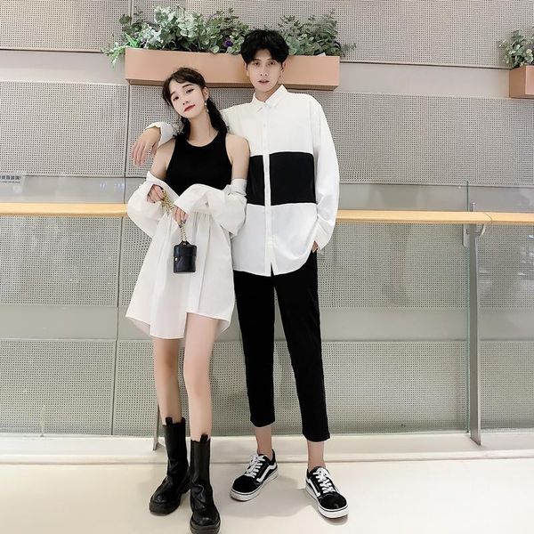 women's blouses & shirts couple's shirt men's overalls and denim skirt couples clothes, White
women's blouses & shirts couple's shirt men's overalls and denim skirt couples clothes, White