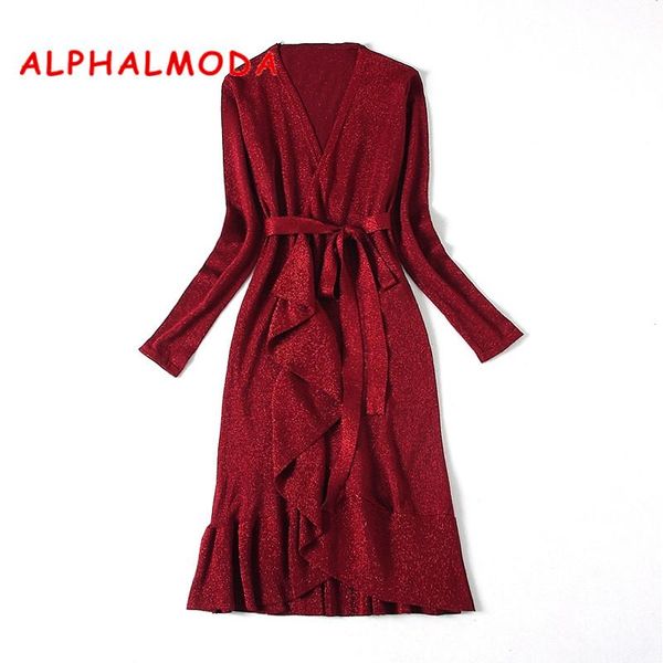 casual dresses alphalmoda 2021 spring women's knitted wrap dress long-sleeved ruffled trim sashes tie waist vestidos, Black;gray
casual dresses alphalmoda 2021 spring women's knitted wrap dress long-sleeved ruffled trim sashes tie waist vestidos, Black;gray