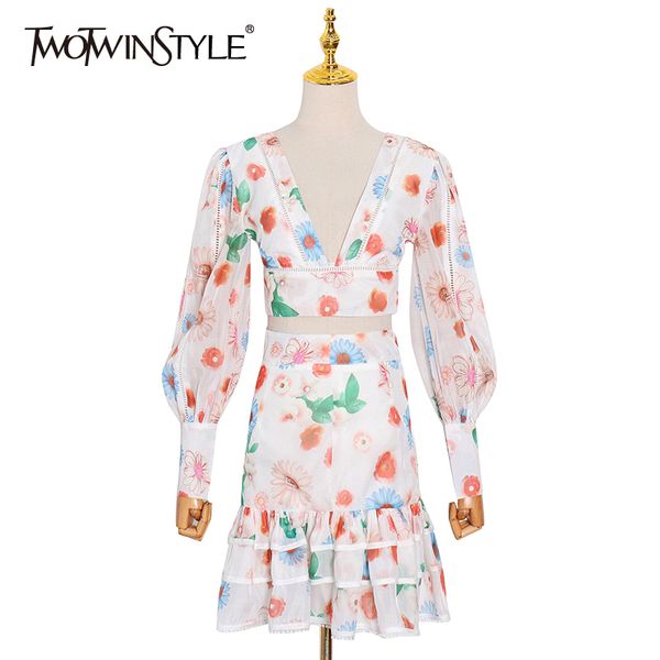 twotwinstyle printed hit color sets for women v neck lantern sleeve short high waist skirt female sets fashion 210517, White
twotwinstyle printed hit color sets for women v neck lantern sleeve short high waist skirt female sets fashion 210517, White