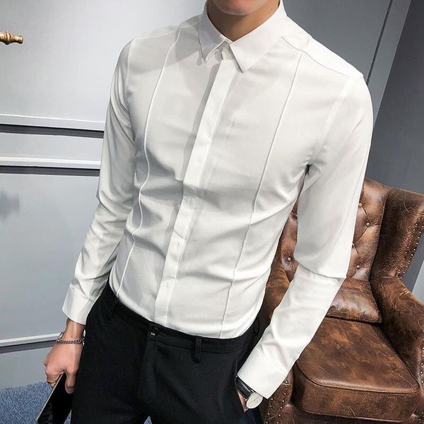 men's dress shirts 2021 formal wear men personality mens business casual slim long-sleeved shirt male turn-down collar blouses o318, White;black
men's dress shirts 2021 formal wear men personality mens business casual slim long-sleeved shirt male turn-down collar blouses o318, White;black
