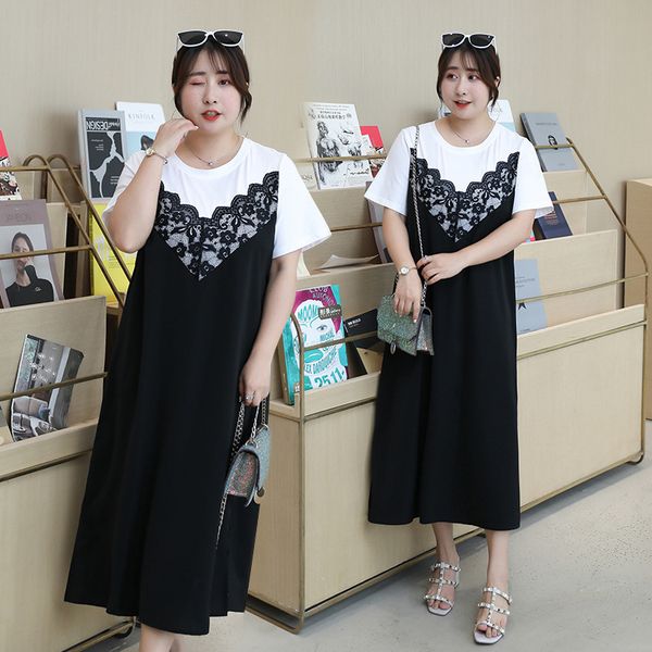 dresses women's loose and thin stitching lace short sleeve fake two piece dress 20619, Black;gray
dresses women's loose and thin stitching lace short sleeve fake two piece dress 20619, Black;gray