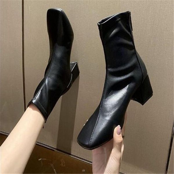 boots 2021 autumn women leather sock booties 6 cm high heel square toe fashion lady casual pumps shoes, Black
boots 2021 autumn women leather sock booties 6 cm high heel square toe fashion lady casual pumps shoes, Black