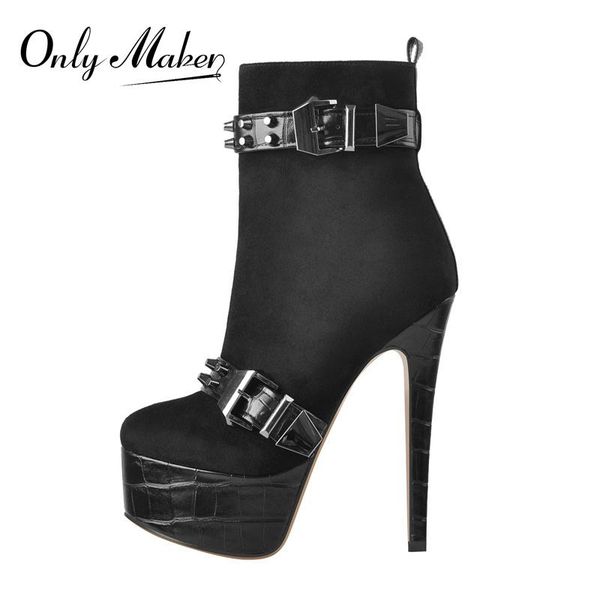 boots onlymaker women's platform ankle booties rivet metal buckles decoration flock thin high heels shoes crocodile print fashion, Black
boots onlymaker women's platform ankle booties rivet metal buckles decoration flock thin high heels shoes crocodile print fashion, Black