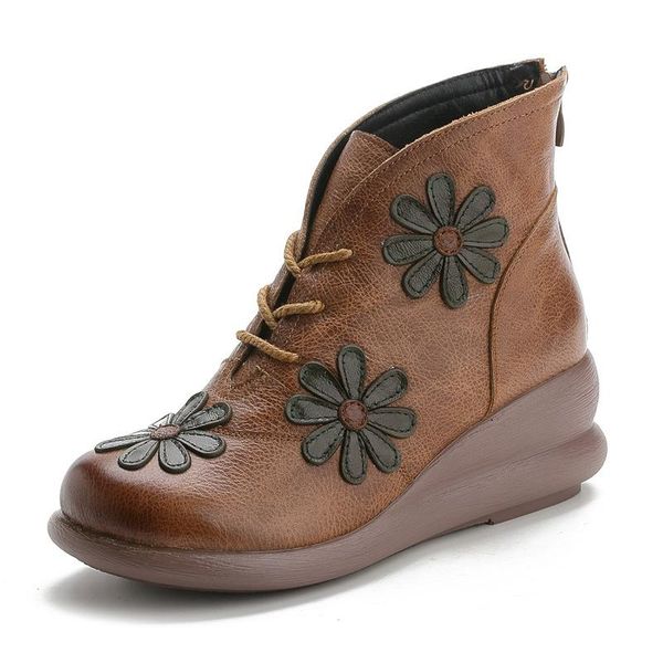 boots round toe genuine leather wedge heel ankle for women winter warm shoes platform with flower, Black
boots round toe genuine leather wedge heel ankle for women winter warm shoes platform with flower, Black