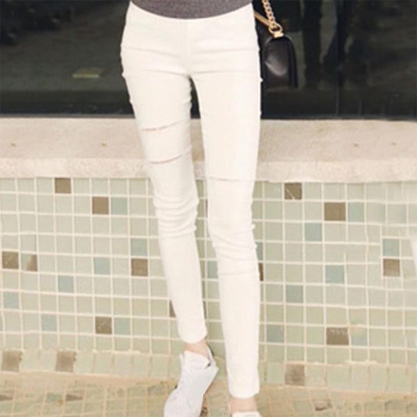 women's jeans ripped holes high waist party fashion cotton blend slim solid daily elastic long casual women, Blue 
women's jeans ripped holes high waist party fashion cotton blend slim solid daily elastic long casual women, Blue
