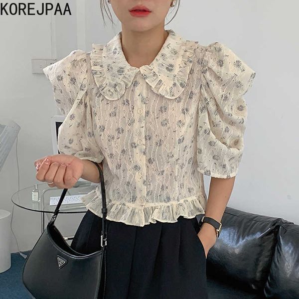 korejpaa women shirt summer korea chic female retro temperament doll collar wooden ear stitching puff sleeve floral blouse 210526, White
korejpaa women shirt summer korea chic female retro temperament doll collar wooden ear stitching puff sleeve floral blouse 210526, White