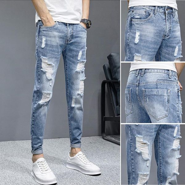 men's jeans summer thin 2021 casual hip hop distressed ripped denim small feet beggar brand long pencil pants, Blue
men's jeans summer thin 2021 casual hip hop distressed ripped denim small feet beggar brand long pencil pants, Blue