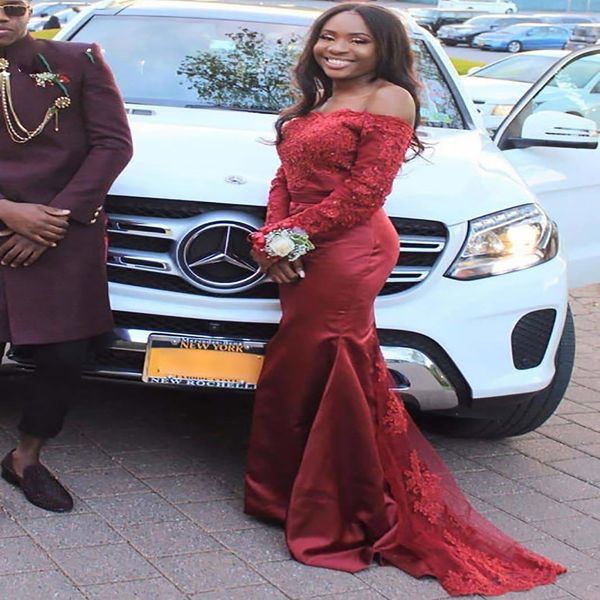 wine african prom dresses with lace elegant long sleeve satin mermaid evening gowns 2022 off the shoulder night ceremony, Black
wine african prom dresses with lace elegant long sleeve satin mermaid evening gowns 2022 off the shoulder night ceremony, Black