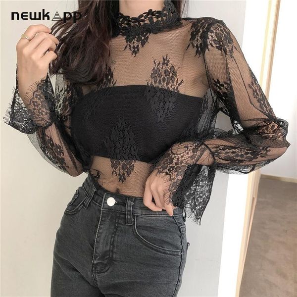 women's blouses & shirts casual lace blouse long sleeves turtleneck floral transparent women shirt fashion, White
women's blouses & shirts casual lace blouse long sleeves turtleneck floral transparent women shirt fashion, White