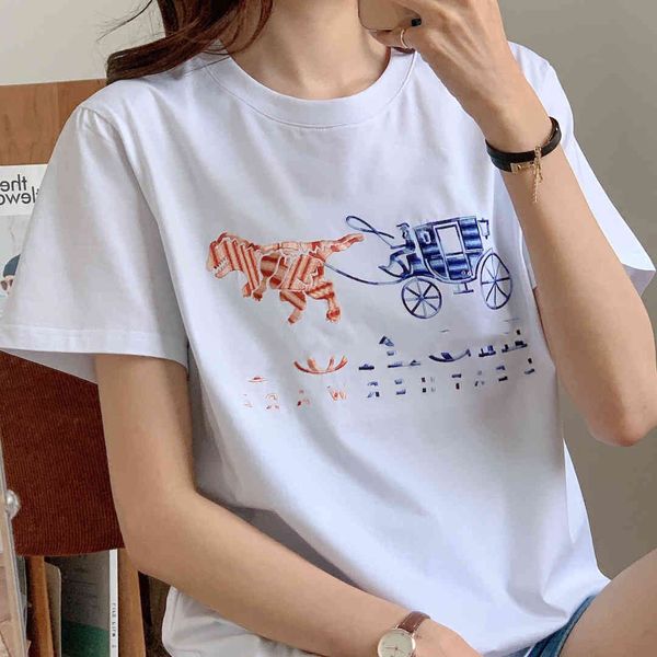 design clothing new summer couple's embroidered horse drawn cart casual loose round neck short sleeve t-shirt, White;black
design clothing new summer couple's embroidered horse drawn cart casual loose round neck short sleeve t-shirt, White;black