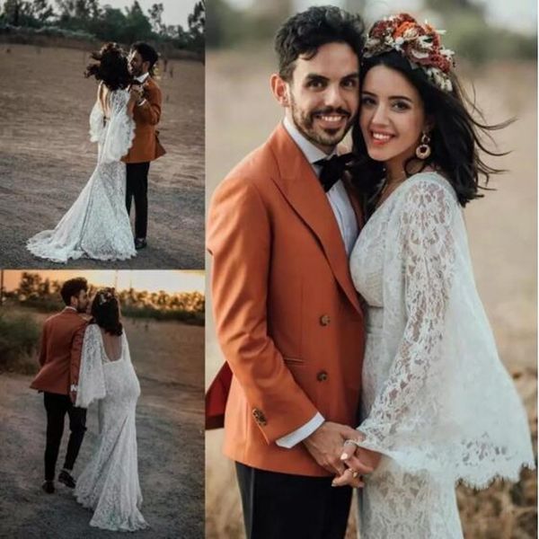 2021 full lace mermaid wedding dresses long sleeves v neck backless bridal trumpet vestidos de fiesta, White
2021 full lace mermaid wedding dresses long sleeves v neck backless bridal trumpet vestidos de fiesta, White