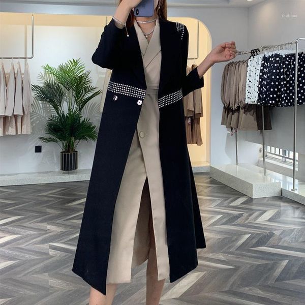 ladies suit collar windbreaker jacket female spring and autumn was thin, knee-high diamond temperament casual coat women's wool & blend, Black
ladies suit collar windbreaker jacket female spring and autumn was thin, knee-high diamond temperament casual coat women's wool & blend, Black