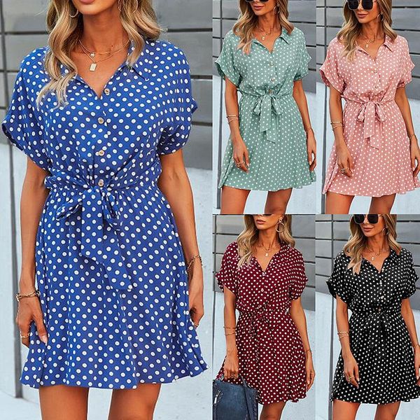 party dresses beach summer shirt dress polka dot vintage high waist mini casual women loose short sleeve single-breasted slim robe, White;black
party dresses beach summer shirt dress polka dot vintage high waist mini casual women loose short sleeve single-breasted slim robe, White;black
