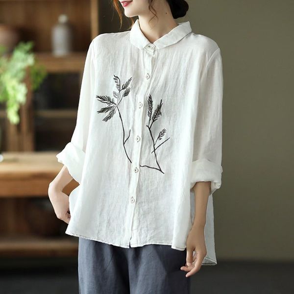 women's blouses & shirts women cotton linen casual arrival 2021 autumn vintage style embroidery all-match loose female long sleeve b11, White
women's blouses & shirts women cotton linen casual arrival 2021 autumn vintage style embroidery all-match loose female long sleeve b11, White