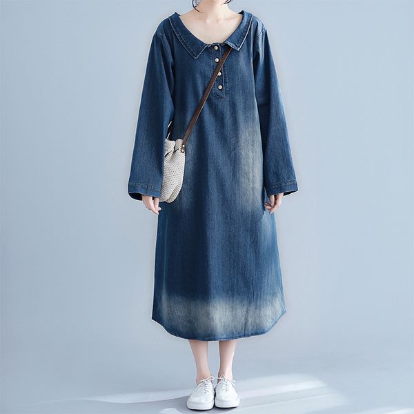 johnature women denim shirt dresses korean style blue spring plus size women cloths button fashion loose dresses 210521, Black;gray
johnature women denim shirt dresses korean style blue spring plus size women cloths button fashion loose dresses 210521, Black;gray