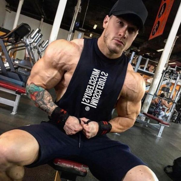 muscleguys tank men hipster fashion sleeveless vest letter printed male o-neck casual cotton fitness gyms singlets 210421, White;black