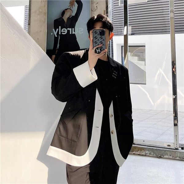 spring fashion black white contrast stitching personality design loose terno masculino suit street wear mens blazer jacket men's suits, White;black
spring fashion black white contrast stitching personality design loose terno masculino suit street wear mens blazer jacket men's suits, White;black