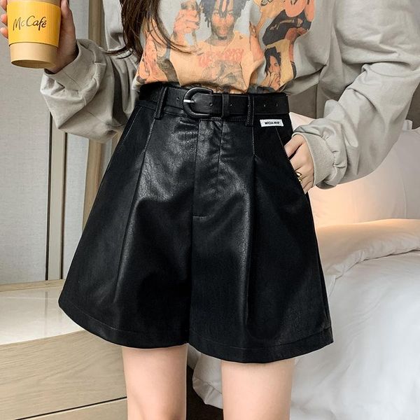 women's shorts women chic fashion with belt faux leather vintage high waist pu pockets female short pants mujer y70, White;black
women's shorts women chic fashion with belt faux leather vintage high waist pu pockets female short pants mujer y70, White;black