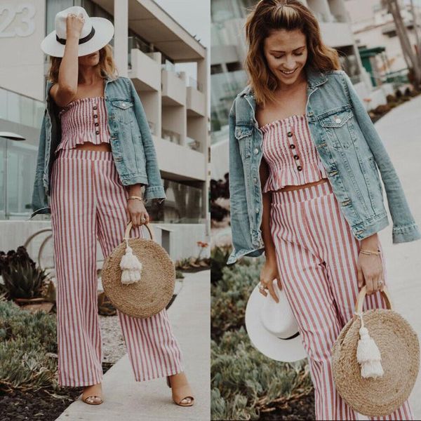 women's tracksuits 2021 est women summer sleeveless striped strapless crop + wide leg pant casual jumpsuit playsuits outfits, Gray
women's tracksuits 2021 est women summer sleeveless striped strapless crop + wide leg pant casual jumpsuit playsuits outfits, Gray