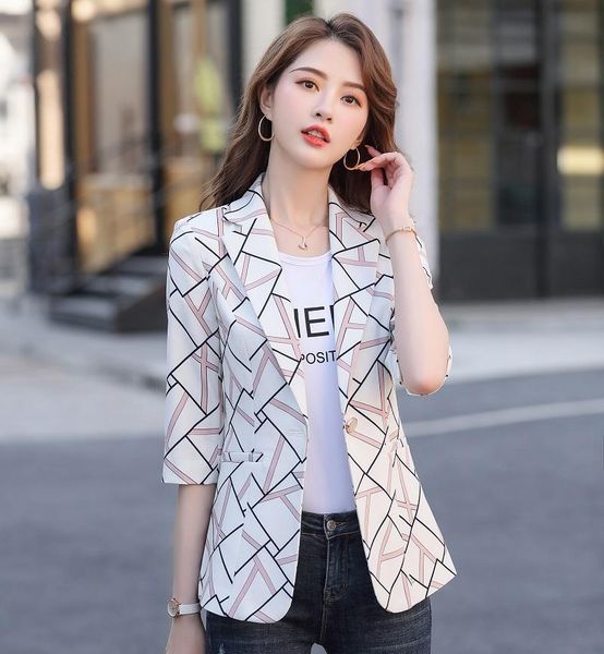 women's suits & blazers women slim spring autumn geometric print jacket half sleeve blazer 983, White;black
women's suits & blazers women slim spring autumn geometric print jacket half sleeve blazer 983, White;black