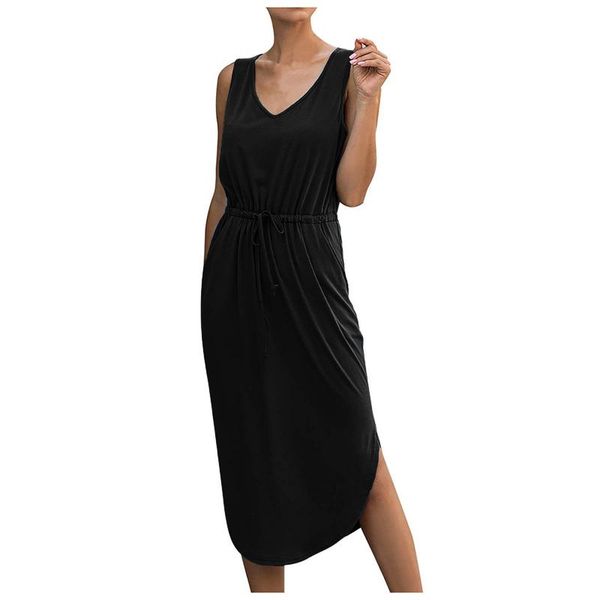 casual dresses women's v-neck sleeveless elegant dress office comfortant solid simple lace-up long slim black femme robe, Black;gray
casual dresses women's v-neck sleeveless elegant dress office comfortant solid simple lace-up long slim black femme robe, Black;gray