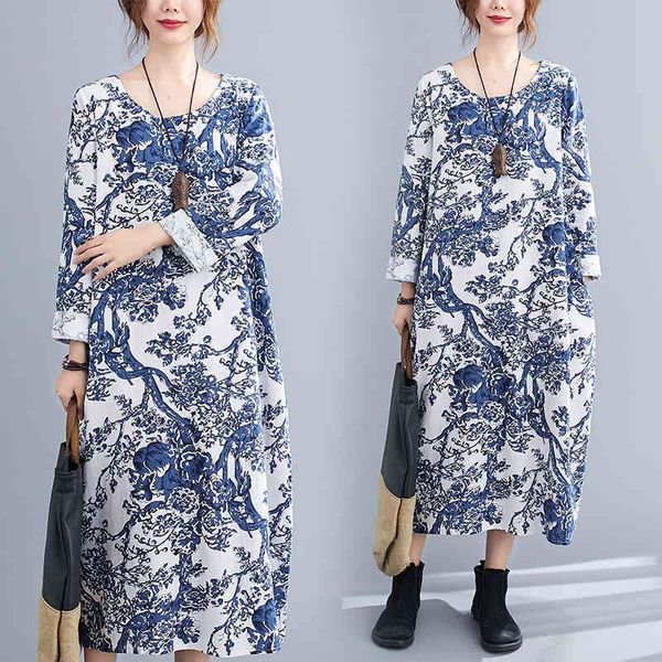 2021 spring European style loosed robe fat mm around the neck printed cotton and long-sleeved flax thin dress, Black;gray
2021 spring European style loosed robe fat mm around the neck printed cotton and long-sleeved flax thin dress, Black;gray