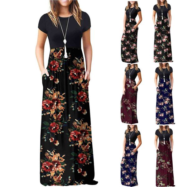 boutique dress 2021 popular print pocket short sleeve casual for women, Black;gray
boutique dress 2021 popular print pocket short sleeve casual for women, Black;gray